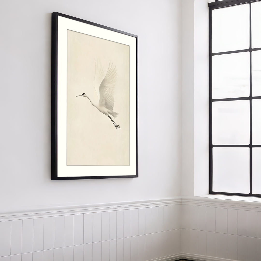 Flying White Crane Wall Art Print
