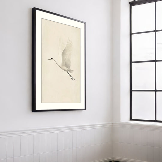 Flying White Crane Wall Art Print