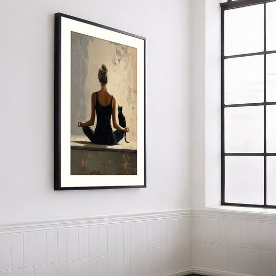 Yoga and black cat artwork