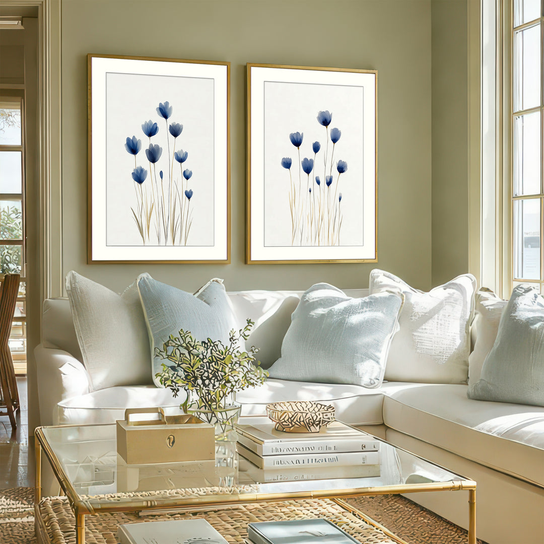 Blue Flower Wall Art Prints Set of 2