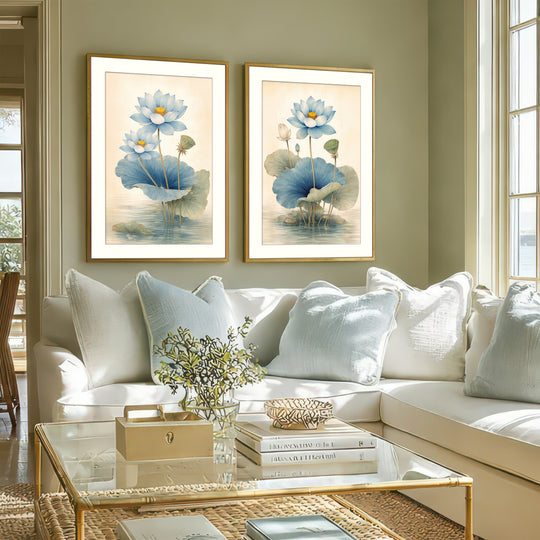 Blue Lotus Wall Art Prints Set of 2