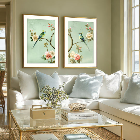 Chinoiserie Bird Floral Wall Art Prints