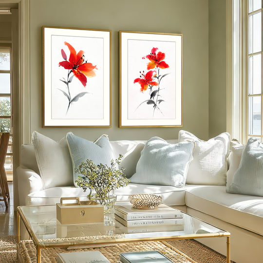 Red Lily Wall Art Prints Set of 2
