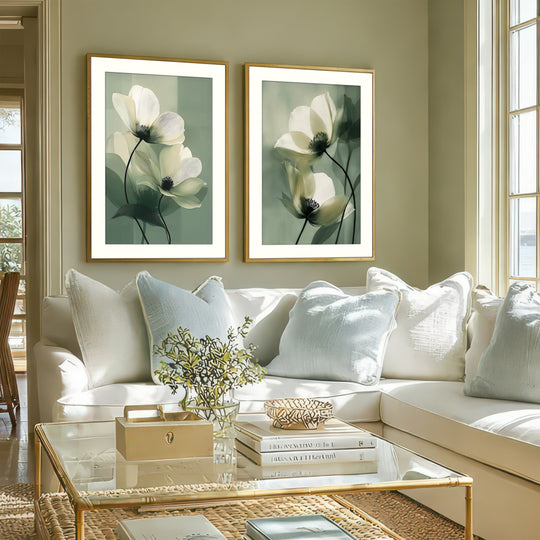 Cream Flower Wall Art Prints Set of