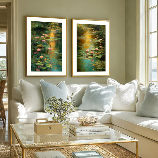 Water Lily Pond Wall Art Prints Set of 2