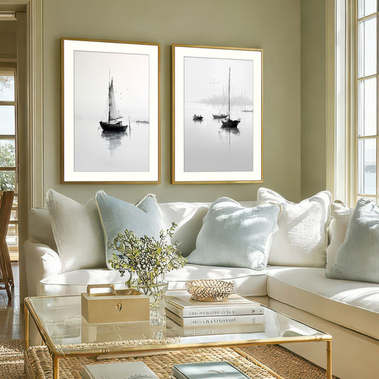 Minimalist Sailboat Wall Art Prints Set of 2