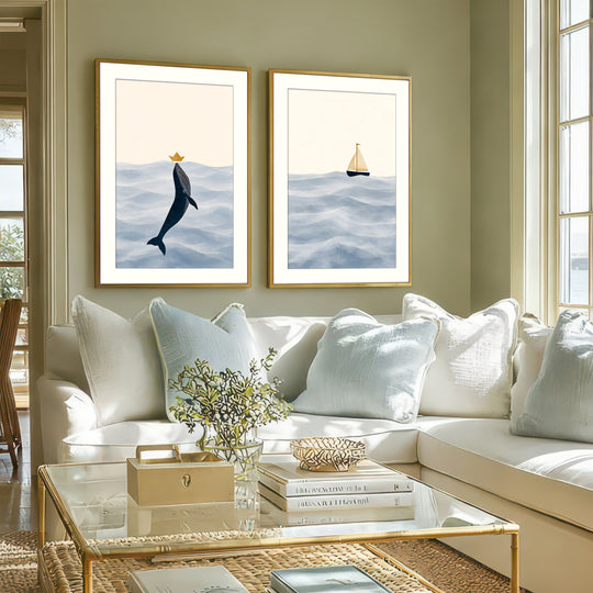 Whale and Sailboat Wall Art Prints