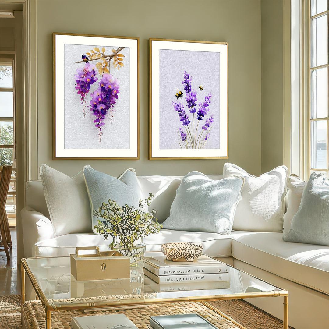 Purple Floral Wall Art Prints Set of 2