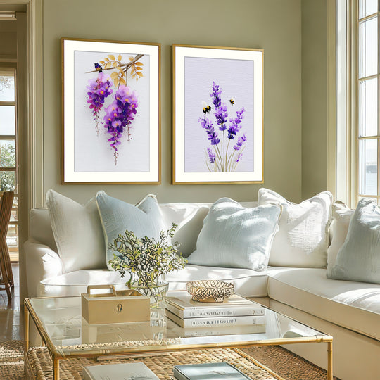 Purple Floral Wall Art Prints Set of 2