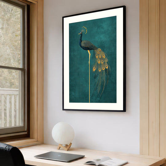 Golden Peacock on Teal
