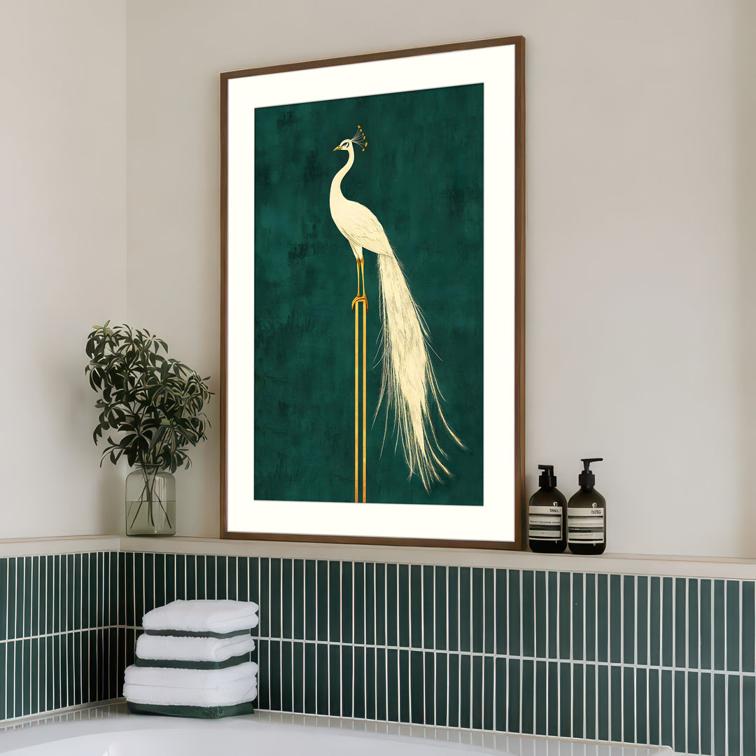 White Peacock on Gold Pedestal