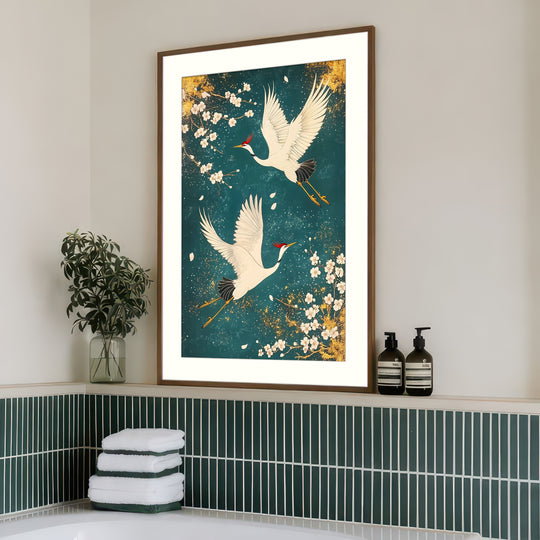 Cherry Blossom Print in Teal & Gold