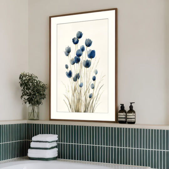 Blue Wildflower Art Print: Botanical Stems