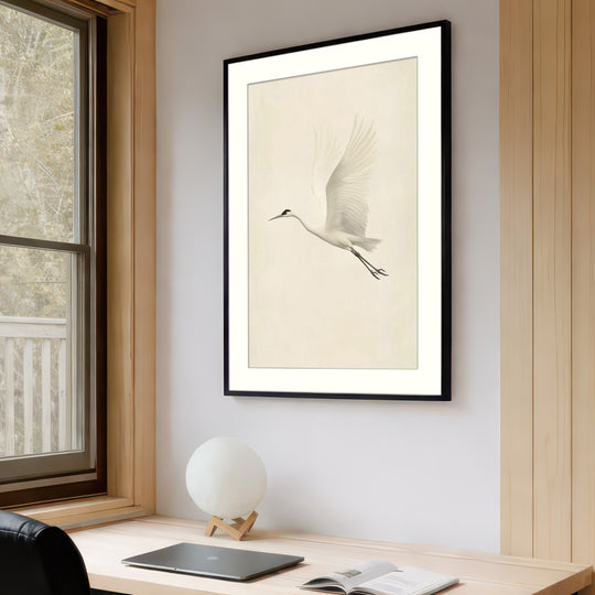 Flying White Crane Wall Art Print