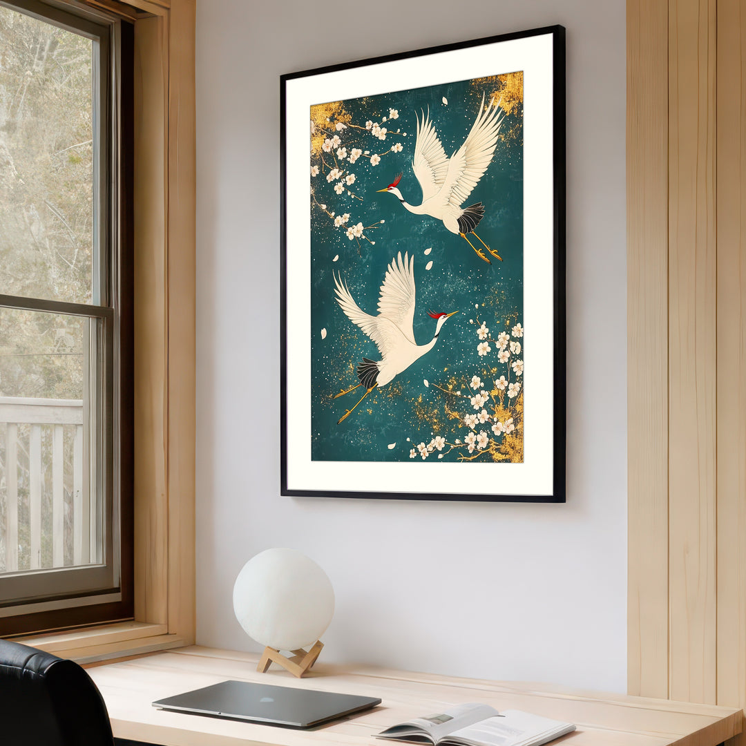 Cherry Blossom Print in Teal & Gold