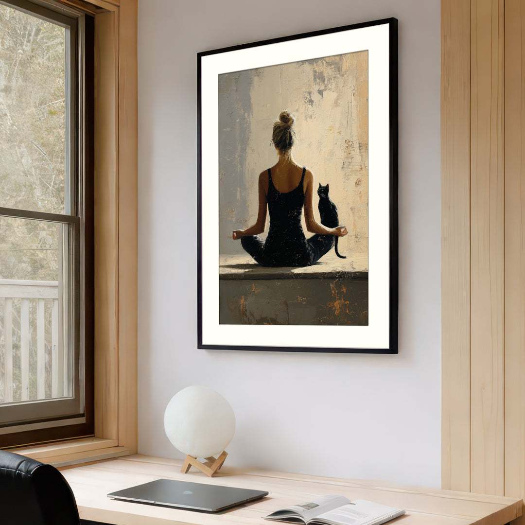 Yoga and black cat artwork