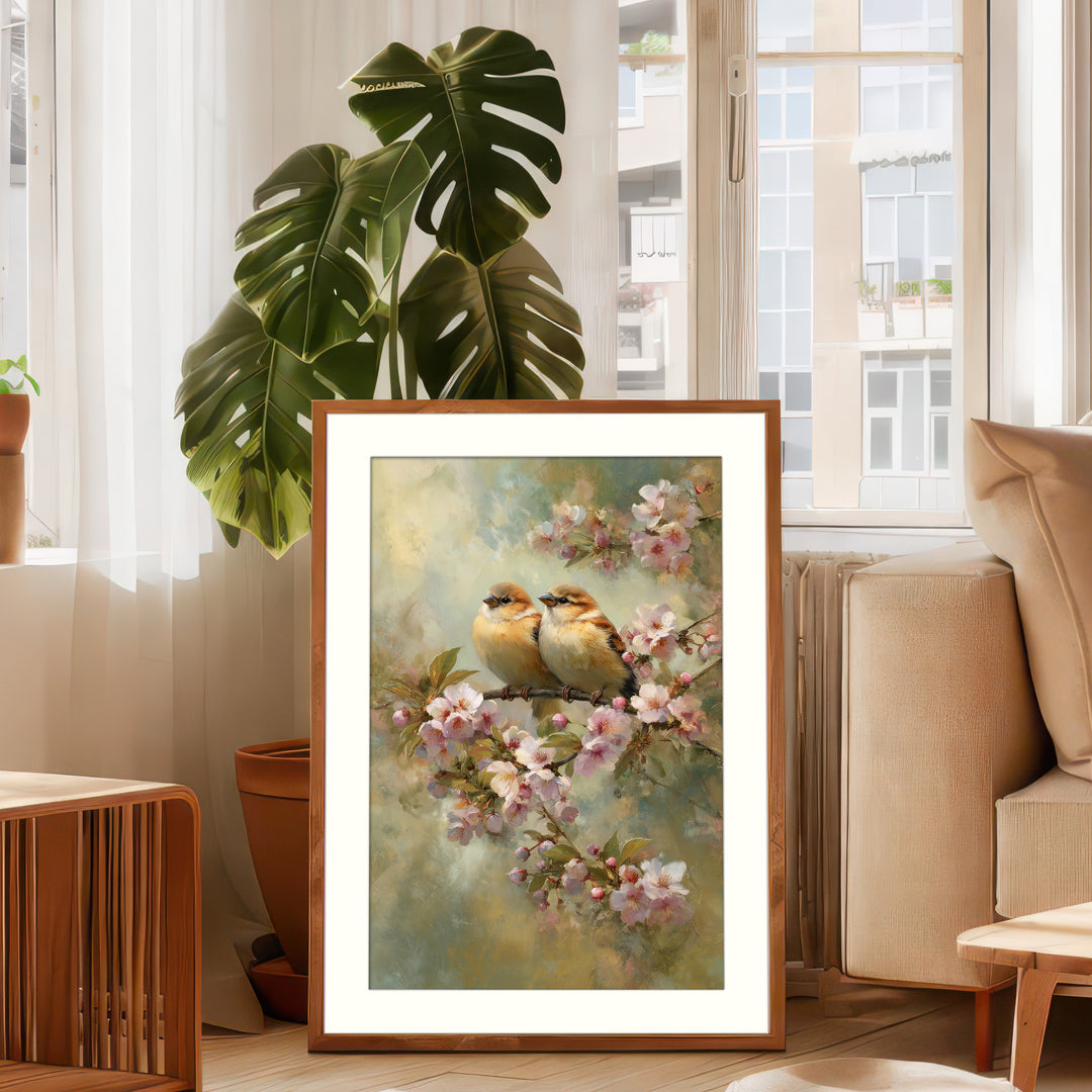 Birds on Blossom Branch Wall Art Print