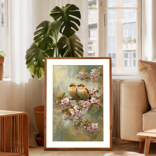 Birds on Blossom Branch Wall Art Print