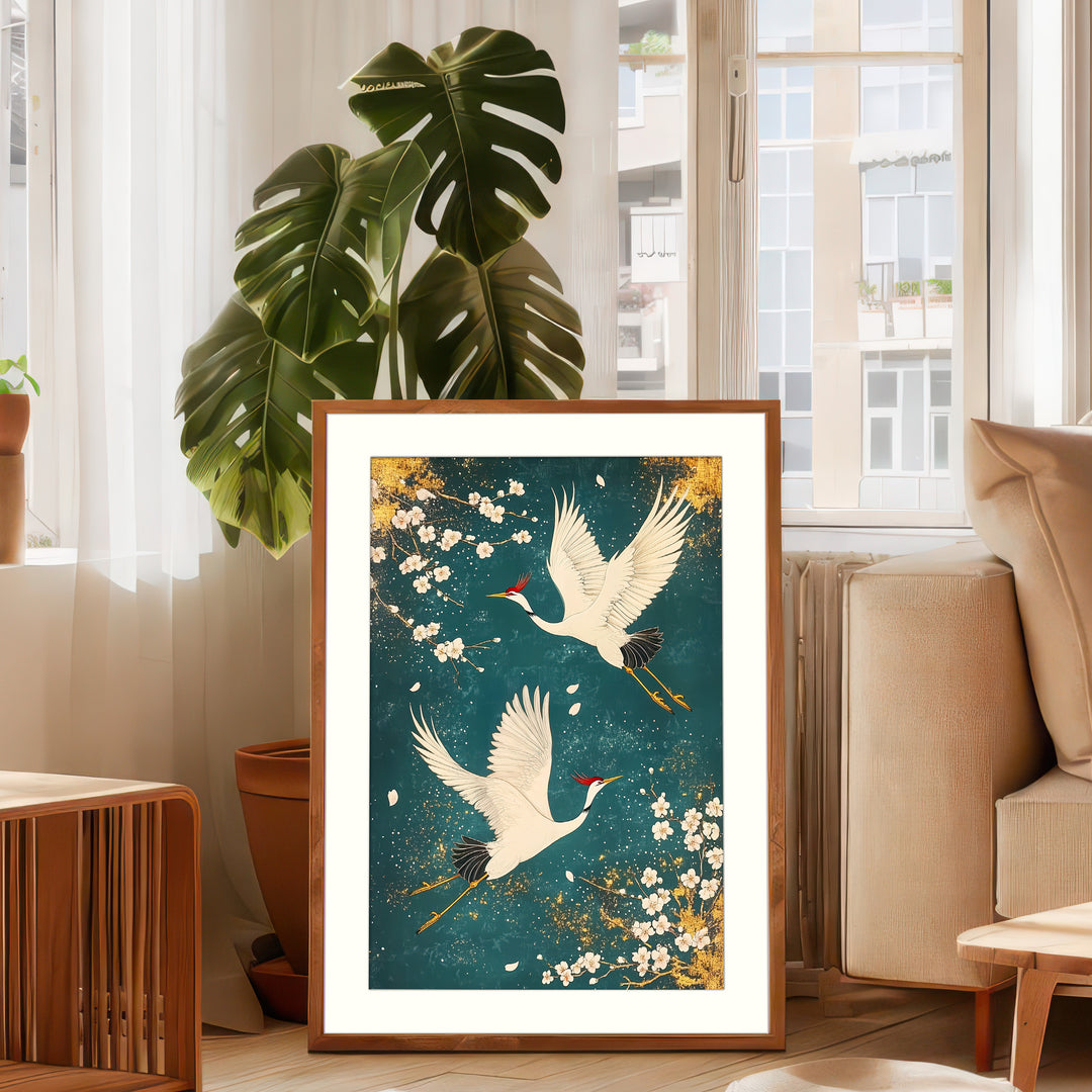 Cherry Blossom Print in Teal & Gold