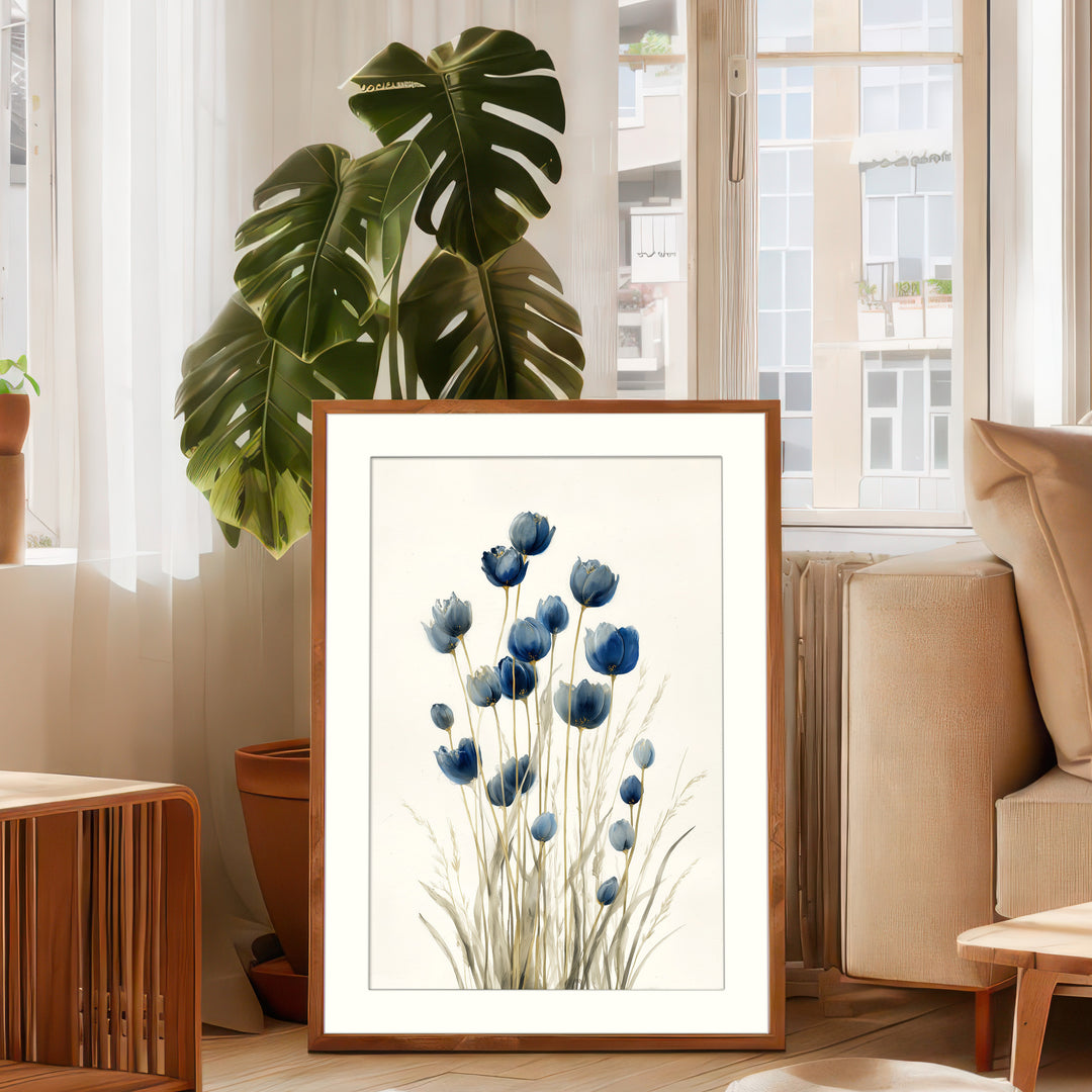 Blue Wildflower Art Print: Botanical Stems