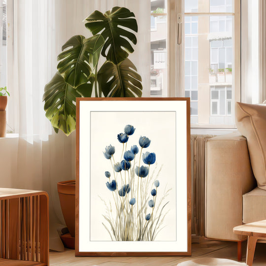 Blue Wildflower Art Print: Botanical Stems