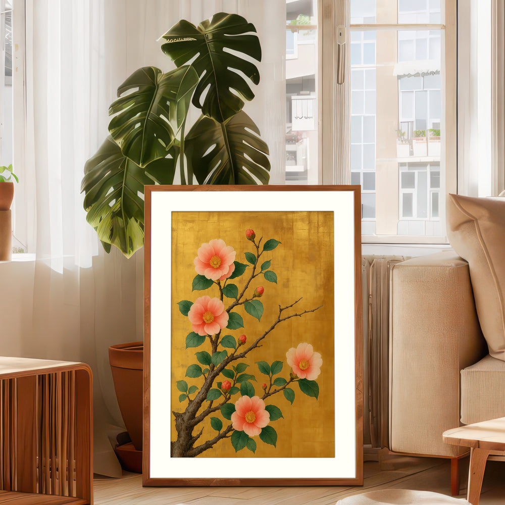 Camellia Flower Print in Rinpa Style