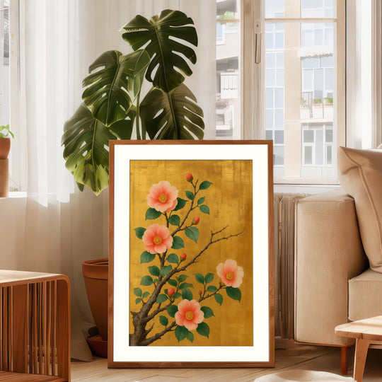 Camellia Flower Print in Rinpa Style