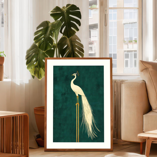 White Peacock on Gold Pedestal