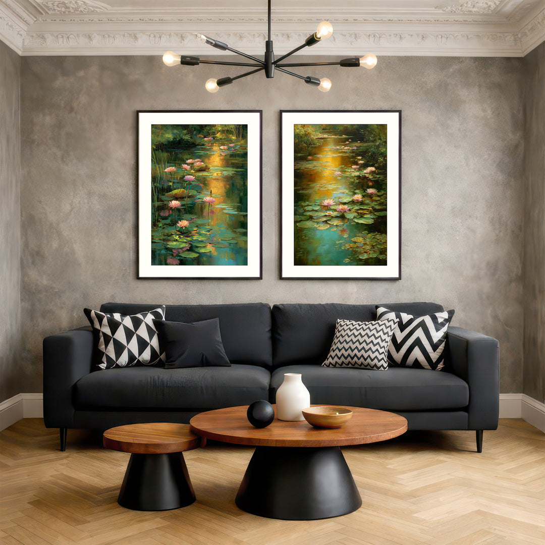 Water Lily Pond Wall Art Prints Set of 2