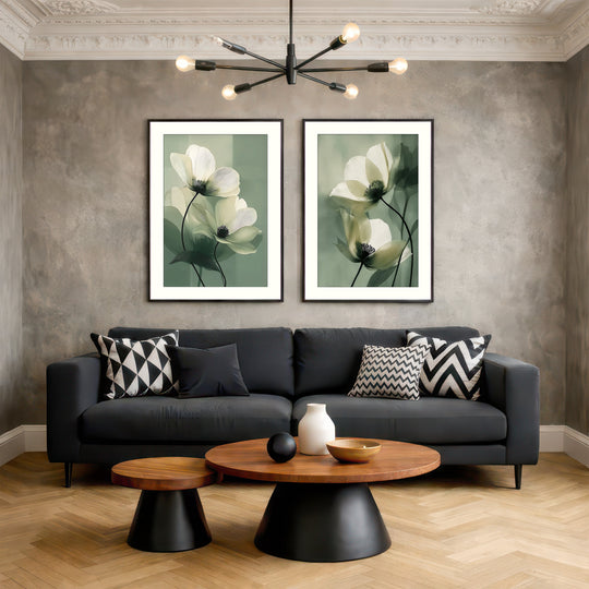 Cream Flower Wall Art Prints Set of