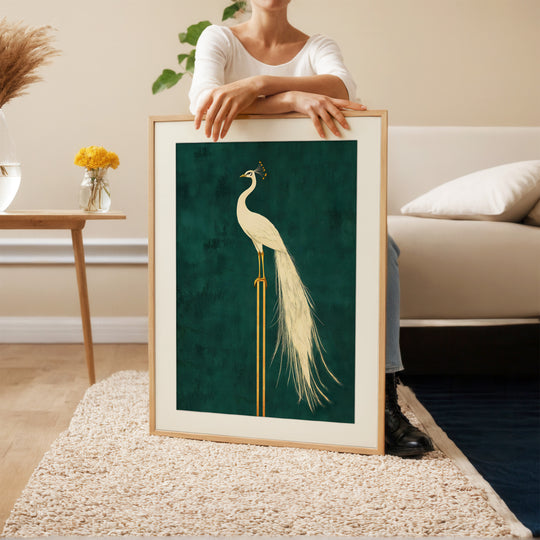 White Peacock on Gold Pedestal