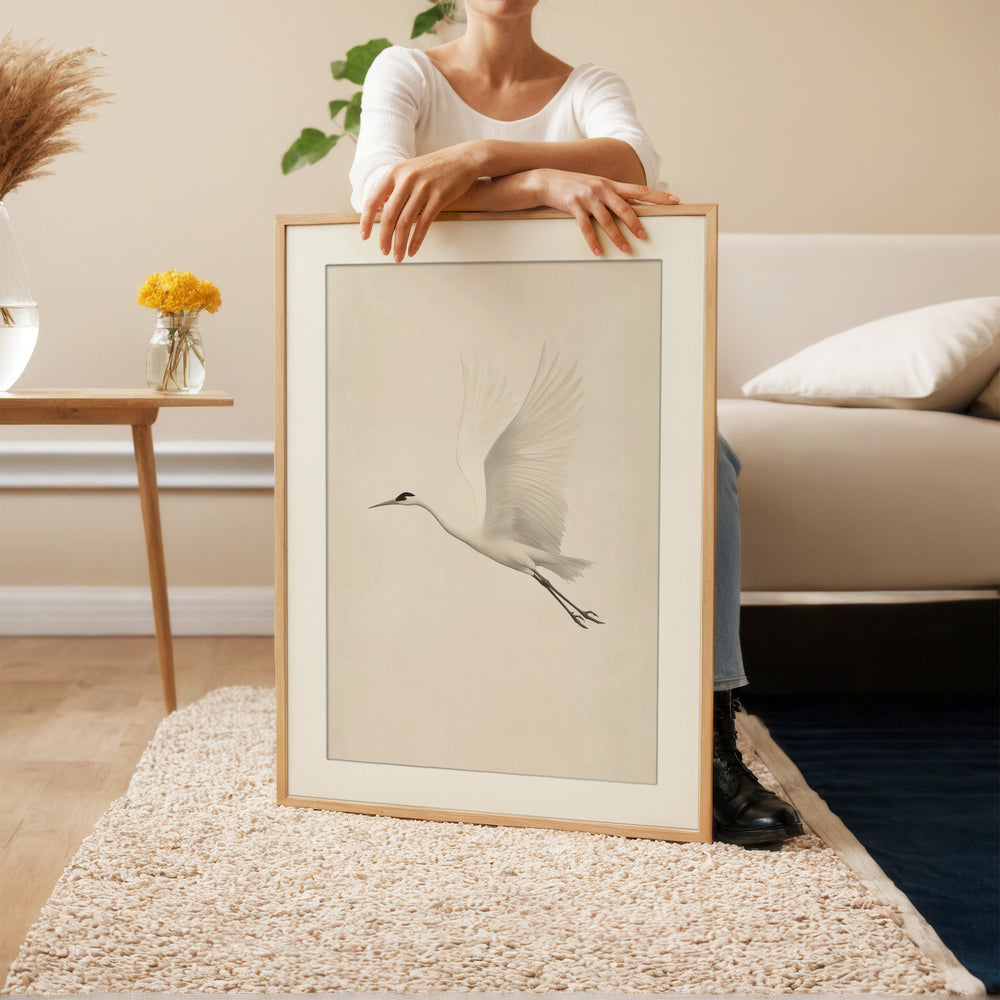 Flying White Crane Wall Art Print