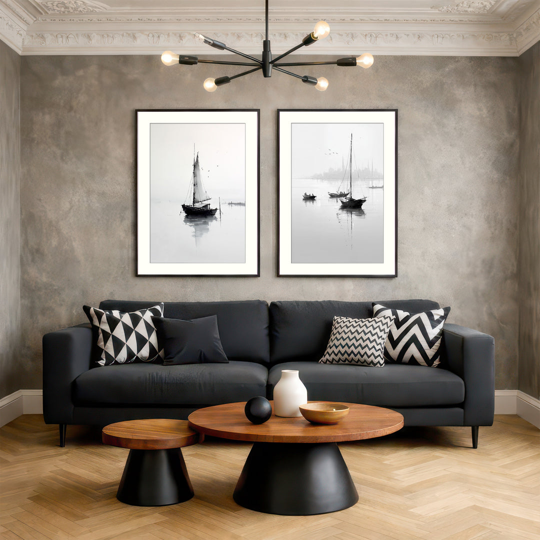 Minimalist Sailboat Wall Art Prints Set of 2