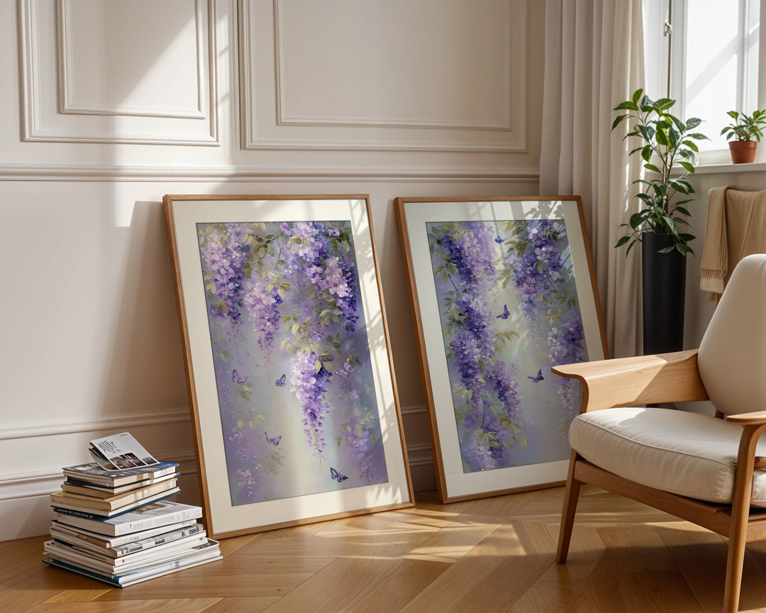Purple Wisteria Wall Art Prints Set of 2