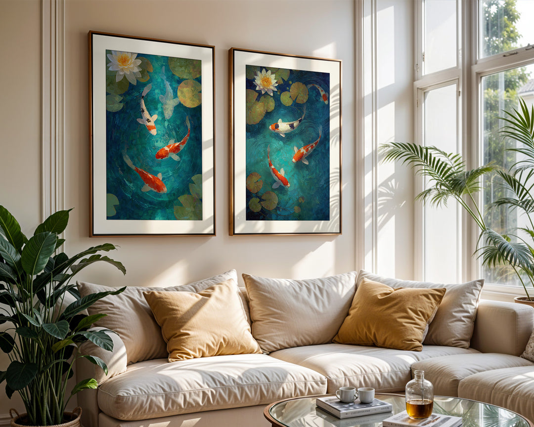 Koi Fish Pond Wall Art Prints Set of 2