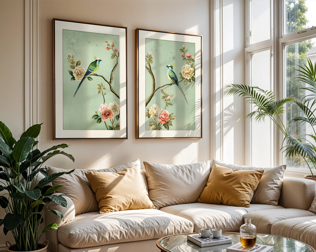 Chinoiserie Bird Floral Wall Art Prints