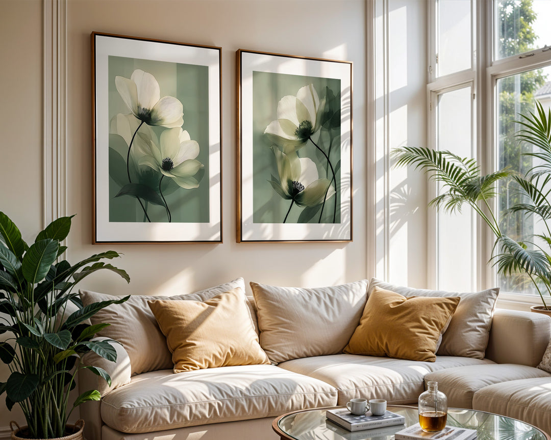 Cream Flower Wall Art Prints Set of