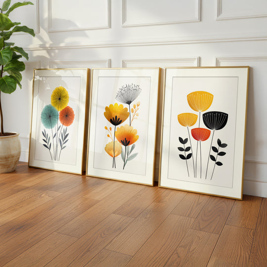 Modern Floral Wall Art Prints Set of 3