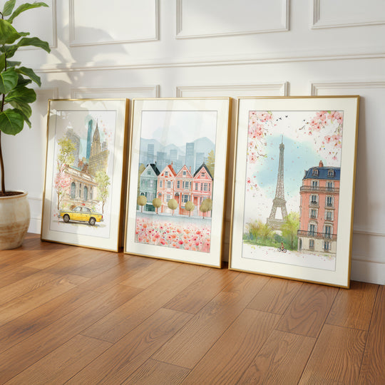 City travel wall art prints set of 3