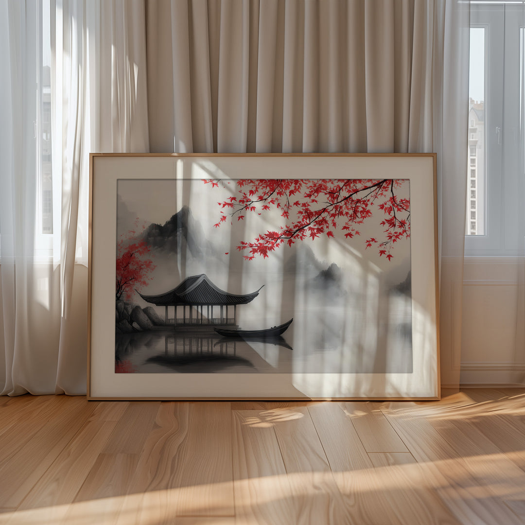 Red Maple Lake Wall Art Print