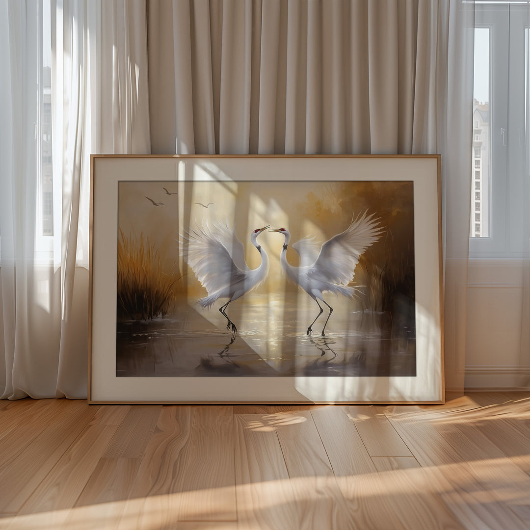 Dancing Crane Pair Wall Art Print