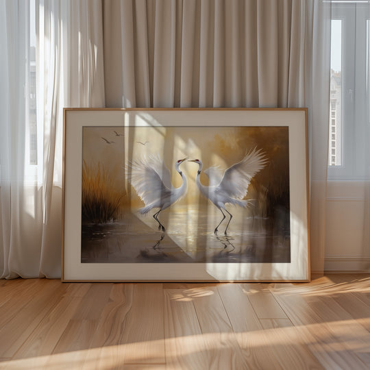 Dancing Crane Pair Wall Art Print