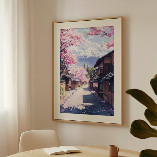 Cherry Blossom Street with Mount Fuji