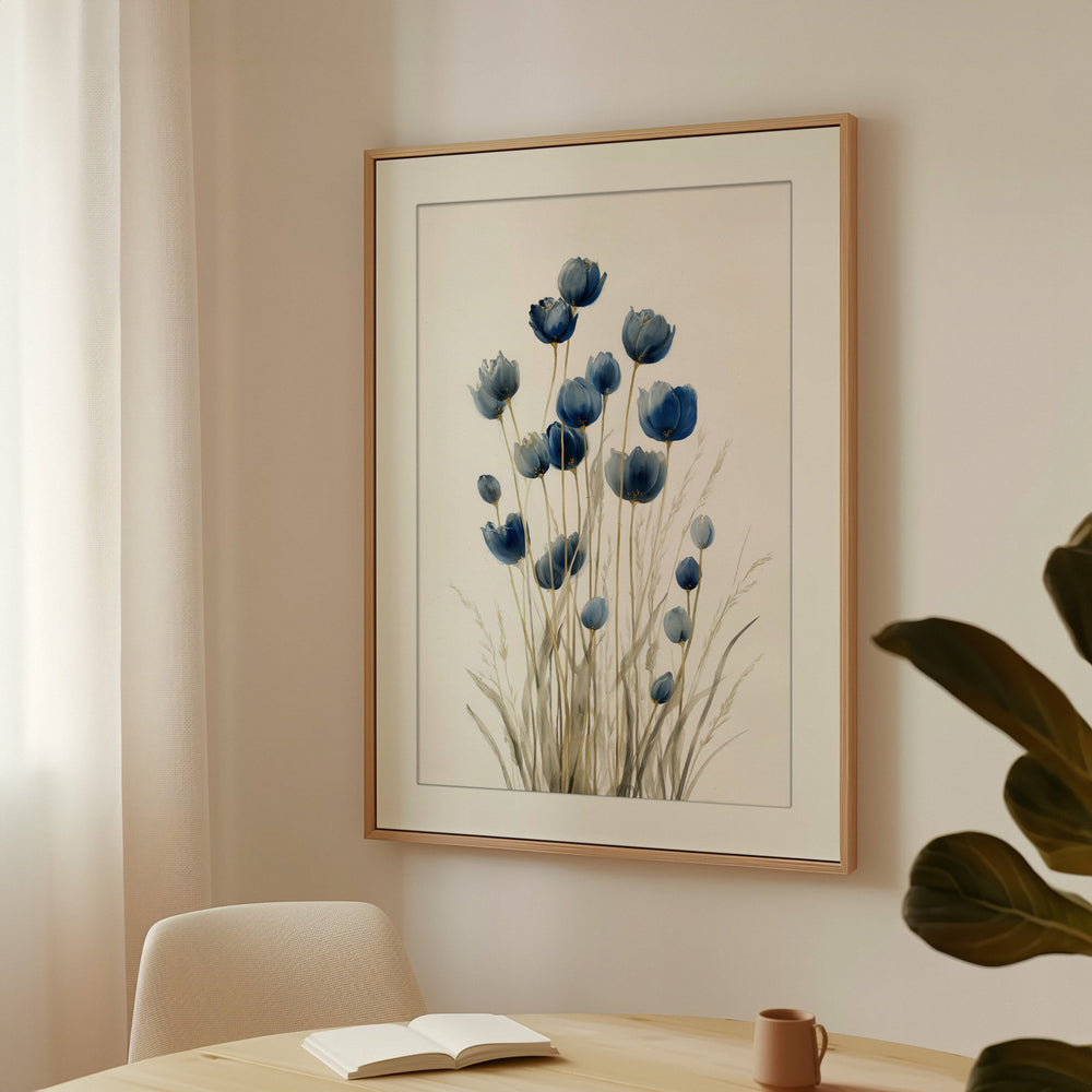 Blue Wildflower Art Print: Botanical Stems