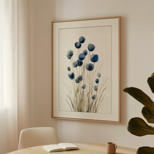 Blue Wildflower Art Print: Botanical Stems