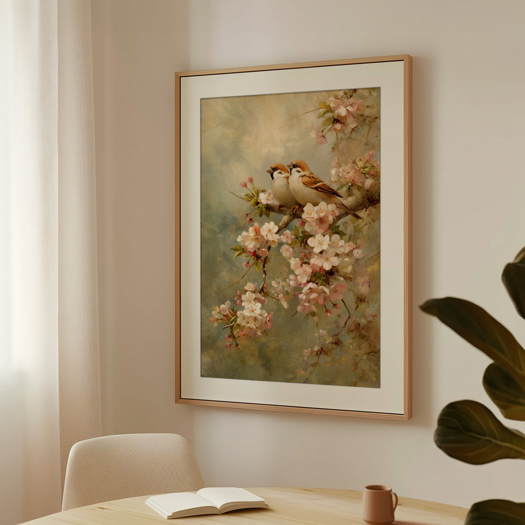 Sparrow Cherry Blossom Wall Art Print