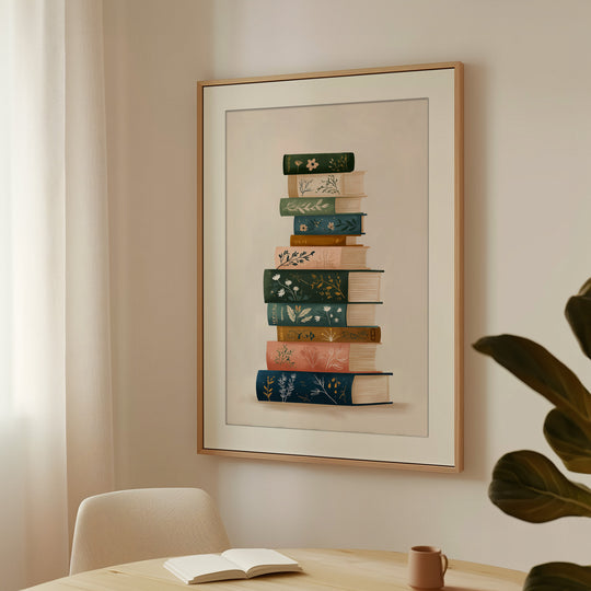 Stacked books wall art print
