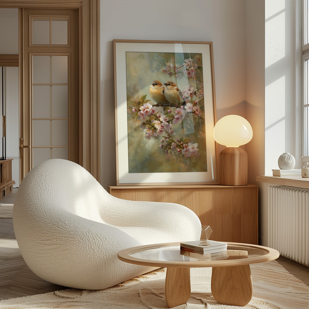Birds on Blossom Branch Wall Art Print