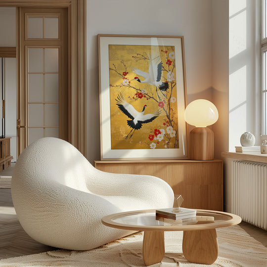 Red Crowned Crane with Plum Blossoms