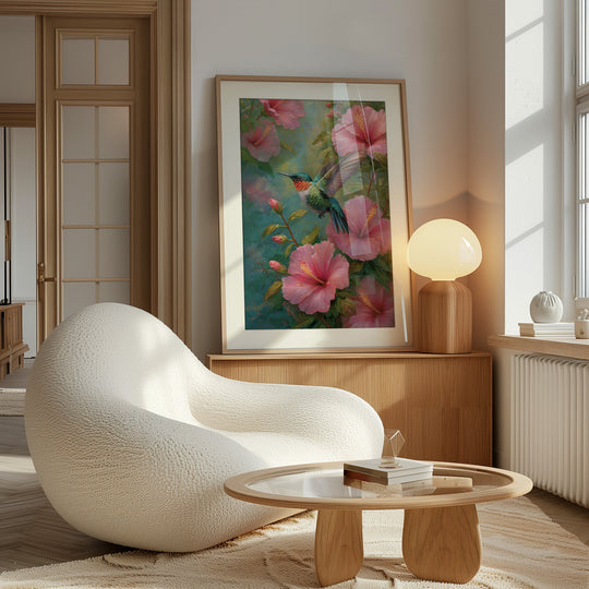 Hummingbird Floral Wall Art Print